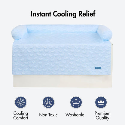 Spark Paws Cooling Couch Cover Dog Bed, Furniture Protector Mat, Non-Toxic Washable Pet Cooling Pad for Large & Small Dog - Hearts Blue - Size M2