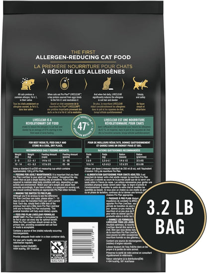 Purina Pro Plan Allergen Reducing, Sensitive Skin & Stomach, High Protein Cat Food, LIVECLEAR Turkey and Oatmeal Formula - 3.2 Lb. Bag9