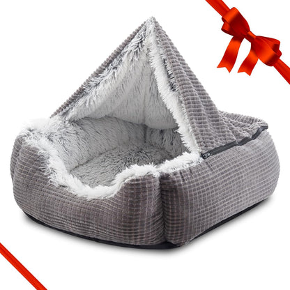 MIXJOY Dog Beds for Small Dogs, Rectangle Cave Hooded Blanket Puppy Bed, Luxury Orthopedic Cat Beds for Indoor Cats, Warmth and Machine Washable (20 Inches, Grey)1