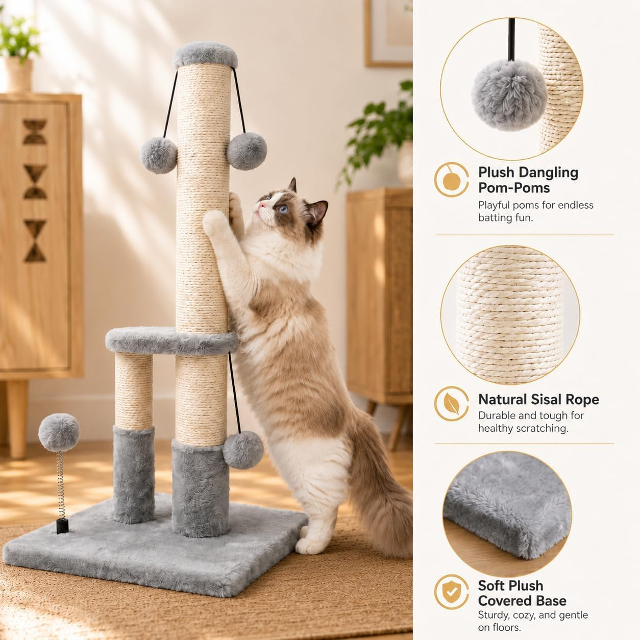 dimaka-tall-cat-scratching-post-double-lower-posts-extra-stable-cat-post-tree-scratcher-with-sisal-rope-and-teasing-4-balls-total-large-base-grey