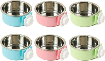 Kathson Crate Dog Bowl, Removable Stainless Steel Hanging Pet Kennel Cage Bowl Food & Water Feeder Coop Cup for Puppy, Cat, Rabbit, Guinea Pigs Ferret Bird (2 PCS, Size: M, Blue and Green)10