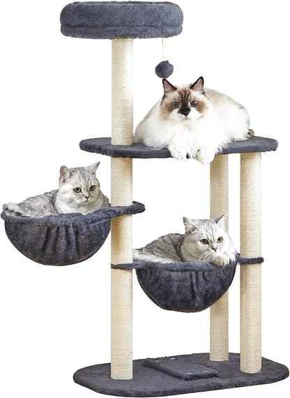 Small Cat Tree Tower with Lots of Scratching Posts - 42 Inch Medium Compact Cats Scratch House with Hammock Perch for Multi Level 2 Kitty - Indoor Corner Cat Bed Condo Climbing Gym Towers Furniture9