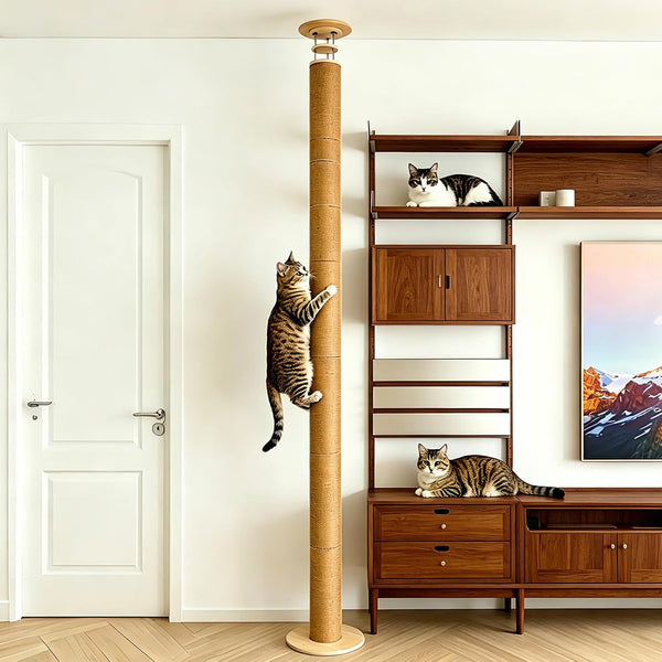 Floor to Ceiling Cat Scratching Post Tree, Adjustable Height 40In-120In Tall PVC Cat Climbing Pole, Sturdy Cat Activity Tower for Indoor Cats to Climb, Scratch & Play1