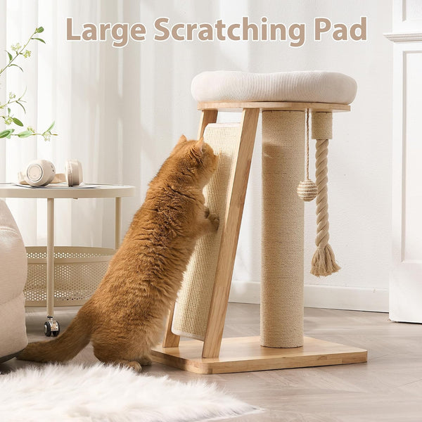Modern Cat Tree Small Tower with Scratching Post for Indoor, 28 Inch Solid Wood Multifunctional Corner Cat Tree Tower with Bed, Dangling Ball,Interactive Rope, Scratching Board3
