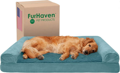 Furhaven Orthopedic Dog Bed for Large Dogs, Sofa-Style with Cool Gel-Top Foam with a Solid Orthopedic Foam Base for Joint Support, Removable Washable Cover, Jumbo XL, Plush & Suede, Gray36