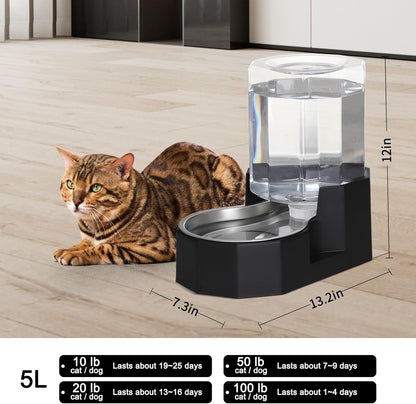 Sfozstra 5L Cat Gravity Water Bowl Dispenser: Stainless Steel Bowl | No Power Needed / No Filter Required / Spill Proof Design / Easy Cleaning / Cats & Small Dogs / Home Crate Area & Travel4