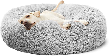 HACHIKITTY Calming Donut Cuddler Dog Bed, round Fluffy Pet Bed with Sewn-In Cushion for Large Dogs,Washable, Large, Taupe, 30''10