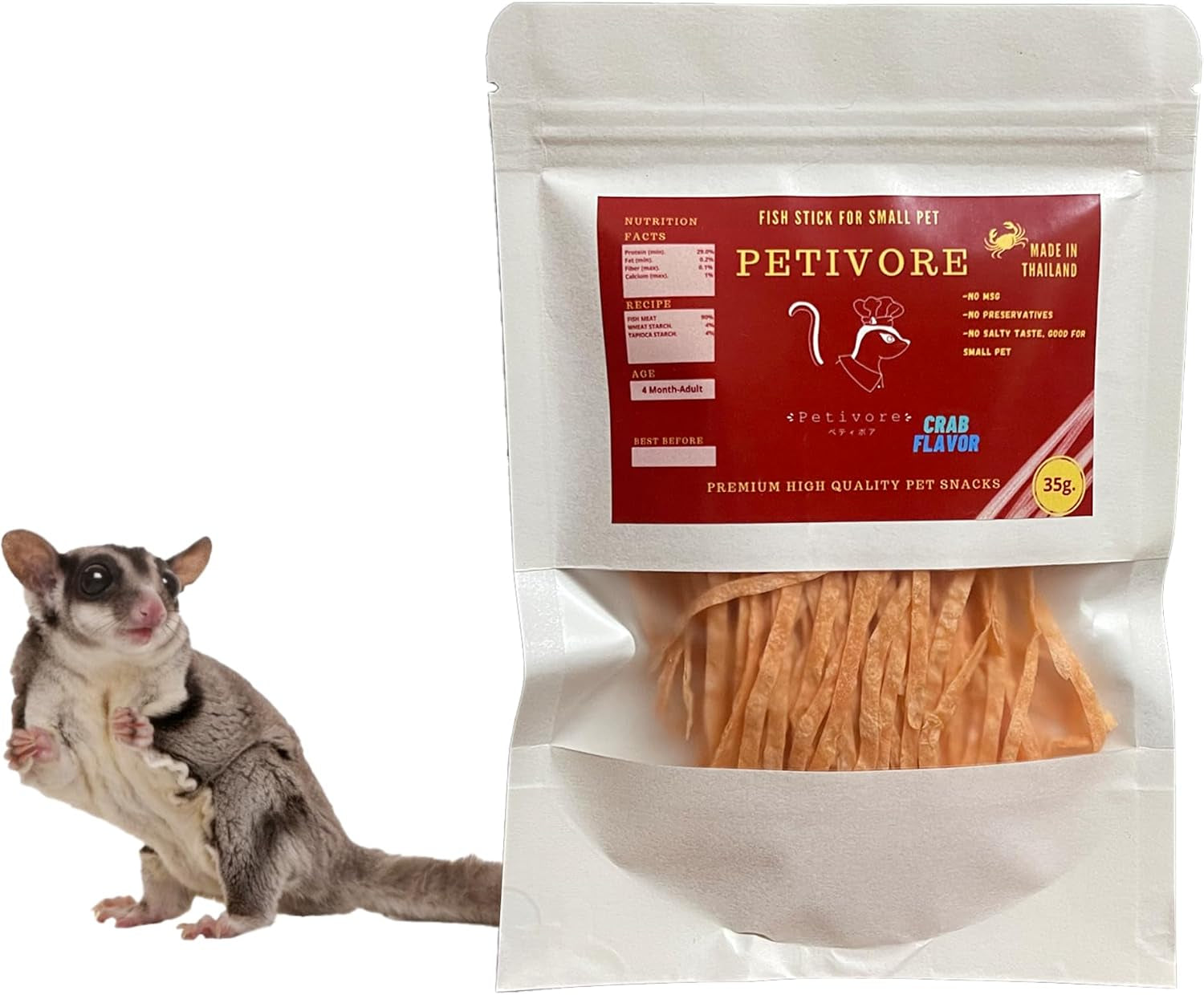 crab-flavor-premium-fish-snack-for-sugar-glider-and-small-exotic-pet-made-from-real-fish-hamster-squirrel-chinchillas-marmoset-yummy-treats-snacks-and-food-35g