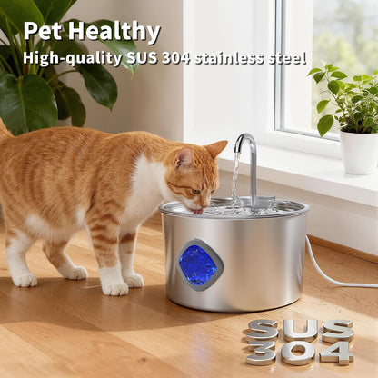 Cat Water Fountain Stainless Steel: 108Oz/3.2L Cat Fountain for Drinking - Pet Water Fountains for Cats Indoor - Cat Water Bowl Dispenser - Pets Feeding & Watering Supplies - Water Level Window2