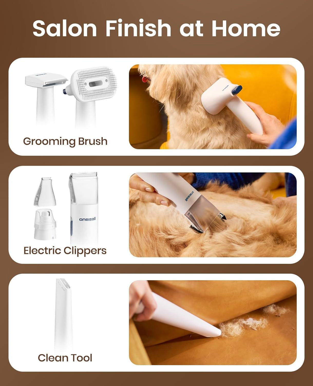 oneisall-dog-grooming-vacuum-kit-with-6-tools-powerful-15000pa-suction-clippers-trimmer-nail-grinder-59db-2l-large-canister-easy-to-clean-empty