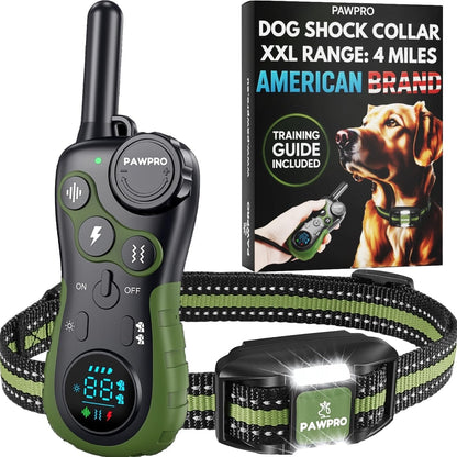 Dog Shock Collar with Remote, Unmatched 4-Mile Range, Night-Light Mode, Training Guide Included, 124 Training Levels & 4 Modes, Beep Vibration Shock, Waterproof Rechargeable, Fits All Dogs (1 Collar)10