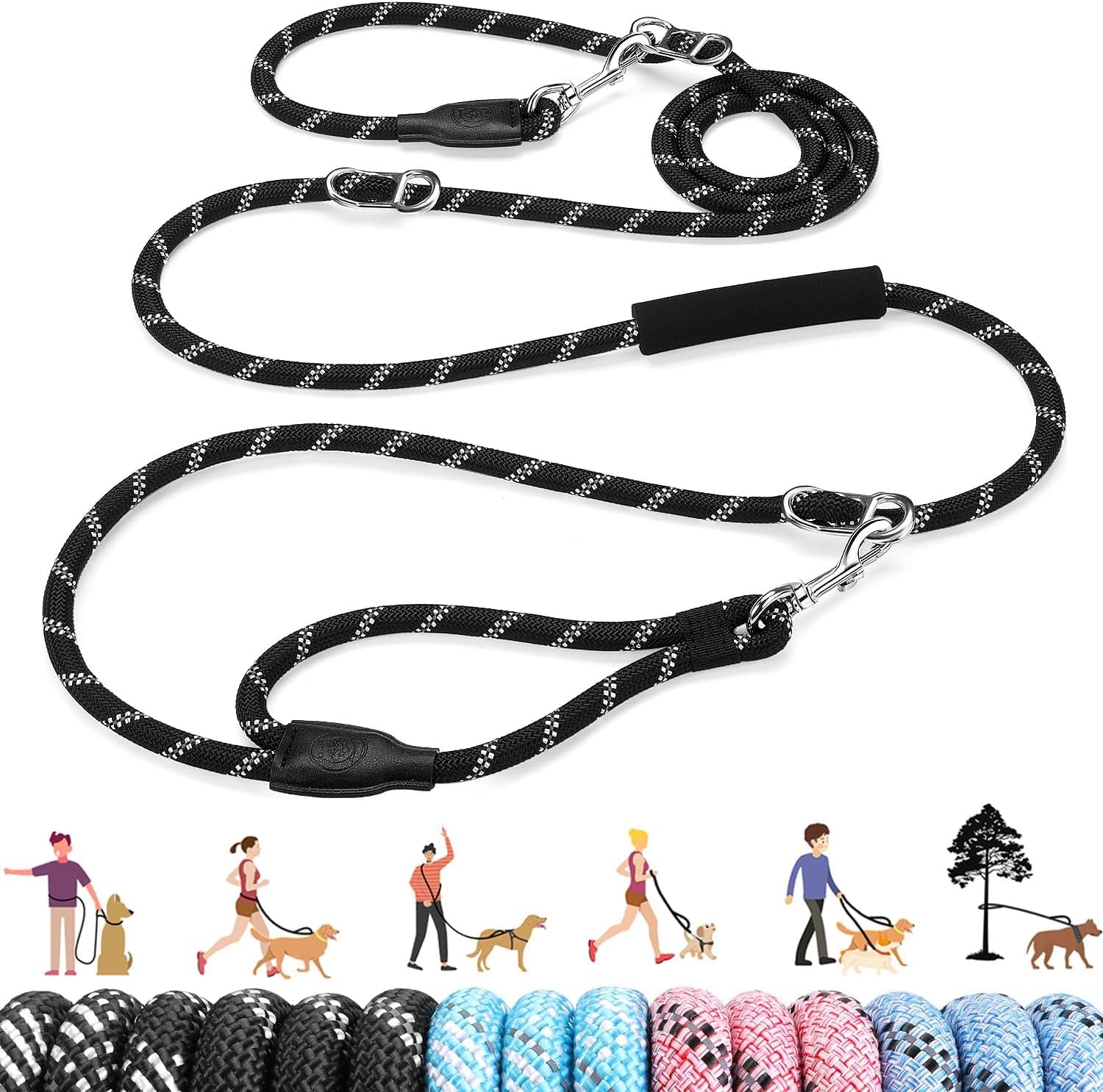 lukovee-hands-free-dog-leash-10ft-adjustable-training-lead-1-2-inch-nylon-heavy-duty-lead-no-pull-for-large-medium-dogs-tangle-free-reflective-waist-leash-for-walking-running-black