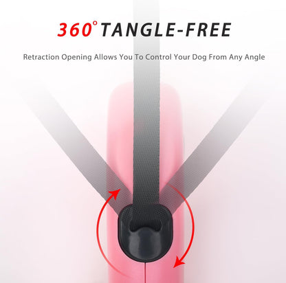 Enrgticdg 16Ft Retractable Dog Leash,Light Weight Leash for Small to Medium Dogs/Cats up to 50Lbs,Stainless Steel Spring Strong Nylon Tape, Tangle Free, One-Handed Brake.(Pink-Black)6
