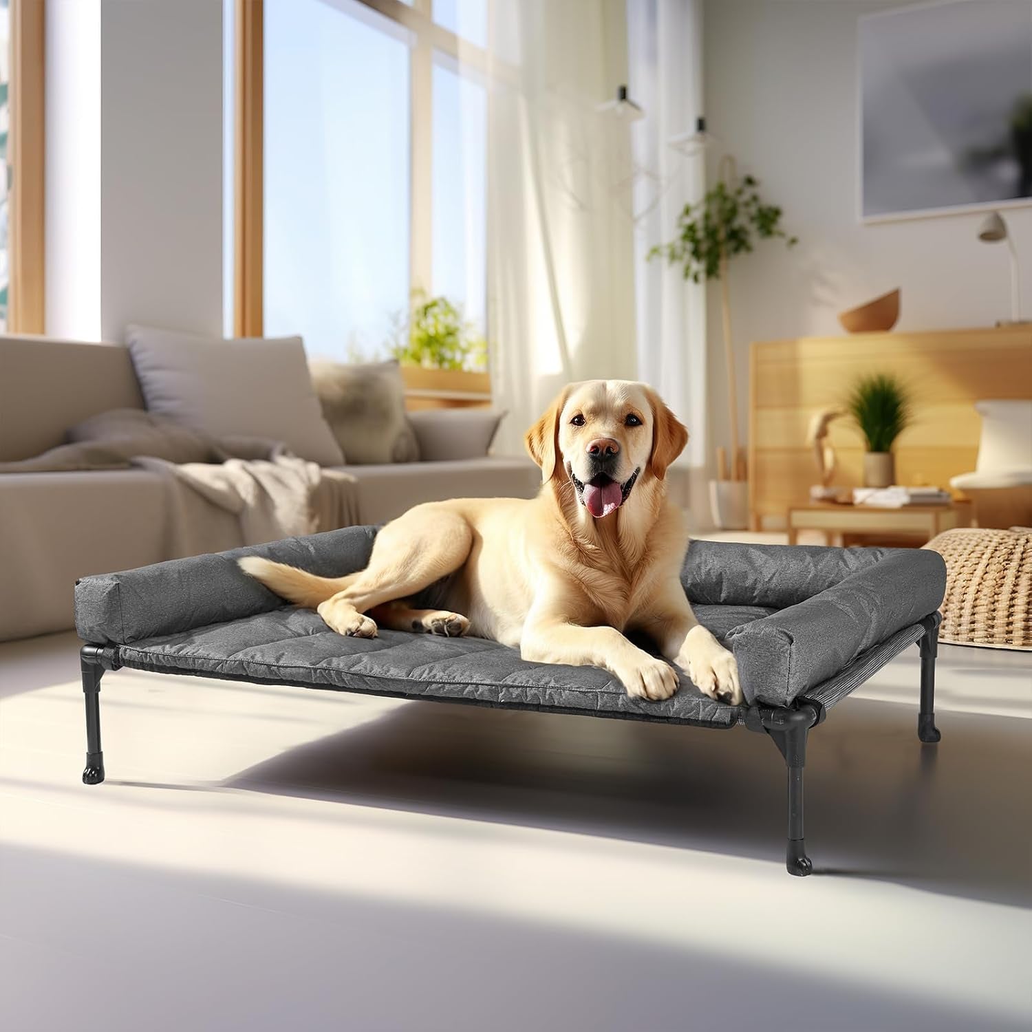 veehoo-outdoor-elevated-dog-bed-with-waterproof-bolster-cushion-cooling-raised-dog-bed-with-removable-washable-mat-topper-breathable-mesh-dog-couch-cot-for-indoor-outdoor-42-large-black