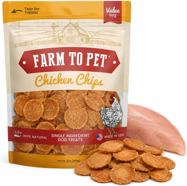 Farm to Pet - Dog Training Treats - Chicken Chips, Single Ingredient - 12 Oz, Lean, All Natural, Healthy Dog Treats for Small, Medium, Large Breeds, & Puppies, Made in USA1