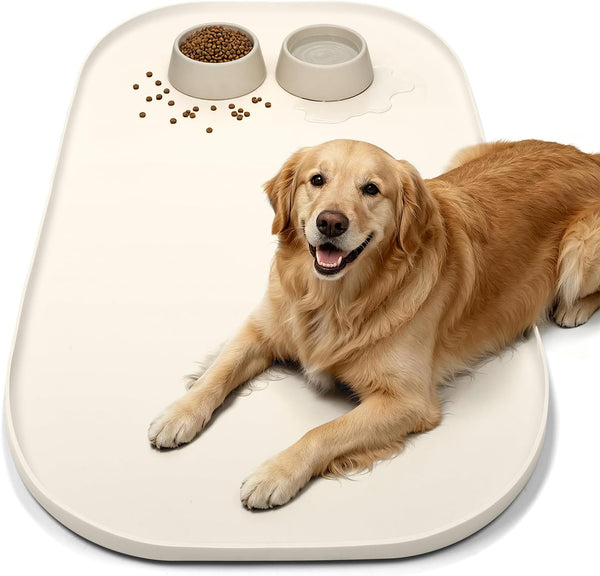 SMILOOL Waterproof Silicone Pet Food Mat with Raised Edge for Dog & Cat | 19" X 12" Non-Slip Pet Feeding Mats with Lip for Food & Water Bowl, Food Grade, Easy Cleaning, Dark Gray21