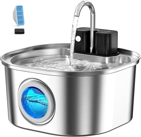 Voluas Stainless Steel Cat Water Fountain, Wireless, 108Oz/3.2L, 1 Filter | Cordless Design, Ultra-Quiet Pump, Easy to Clean, Bpa-Free1