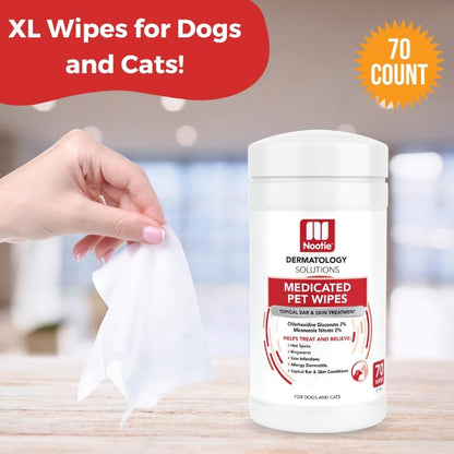 Nootie Medicated Dog Wipes, 2% Chlorhexidine and 2% Miconazole Formulated Pet Wipes for Dogs and Cats - 5"X 6" Size XL Wipes - 70 Count - Sold in over 10,000 Vet Clinics and Pet Stores Worldwide2