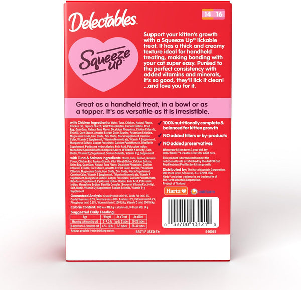 Delectables Squeeze up Kitten Variety Pack, Creamy Squeezable Puree, Lickable Wet Cat Treats, Grain Free, No Added Fillers, No By-Products, No Added Preservatives, 0.5 Ounces Tube, 20 Tubes Total8