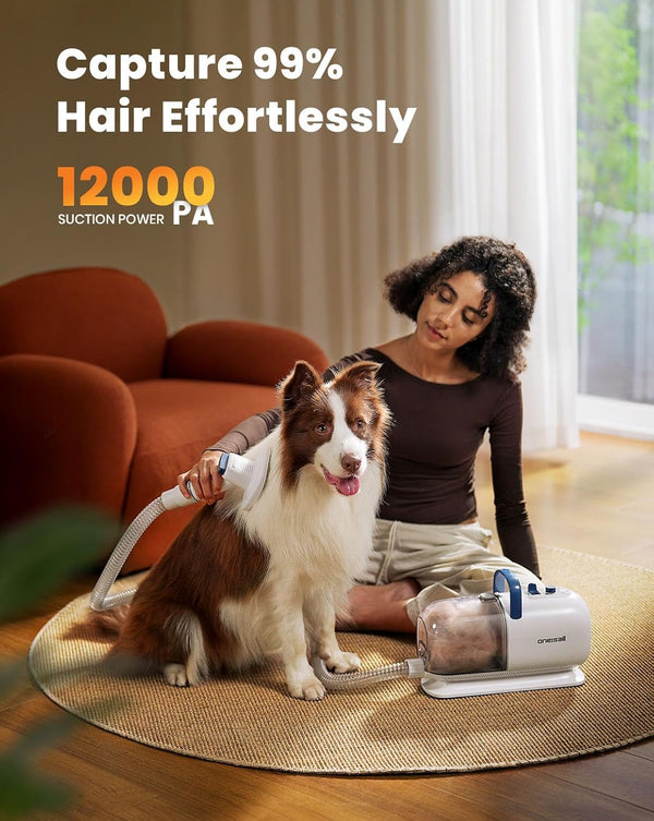 Oneisall 8-In-1 Dog Grooming Vacuum & Dryer for Shedding/Drying/Trimming | Vacuum & Blower & Metal Blade Pet Clippers, Adjustable 7-Temp & 3 Air Levels, All-In-One Dog Grooming Kit, Storage Bag6