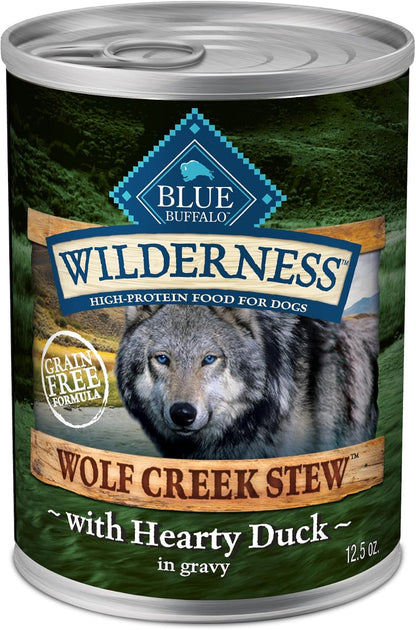 Blue Buffalo Wilderness Grain Free Adult Wet Dog Food, Wolf Creek Stew with Hearty Beef, 30G Protein per Can, 12.5 Oz. Can (Pack of 12)12
