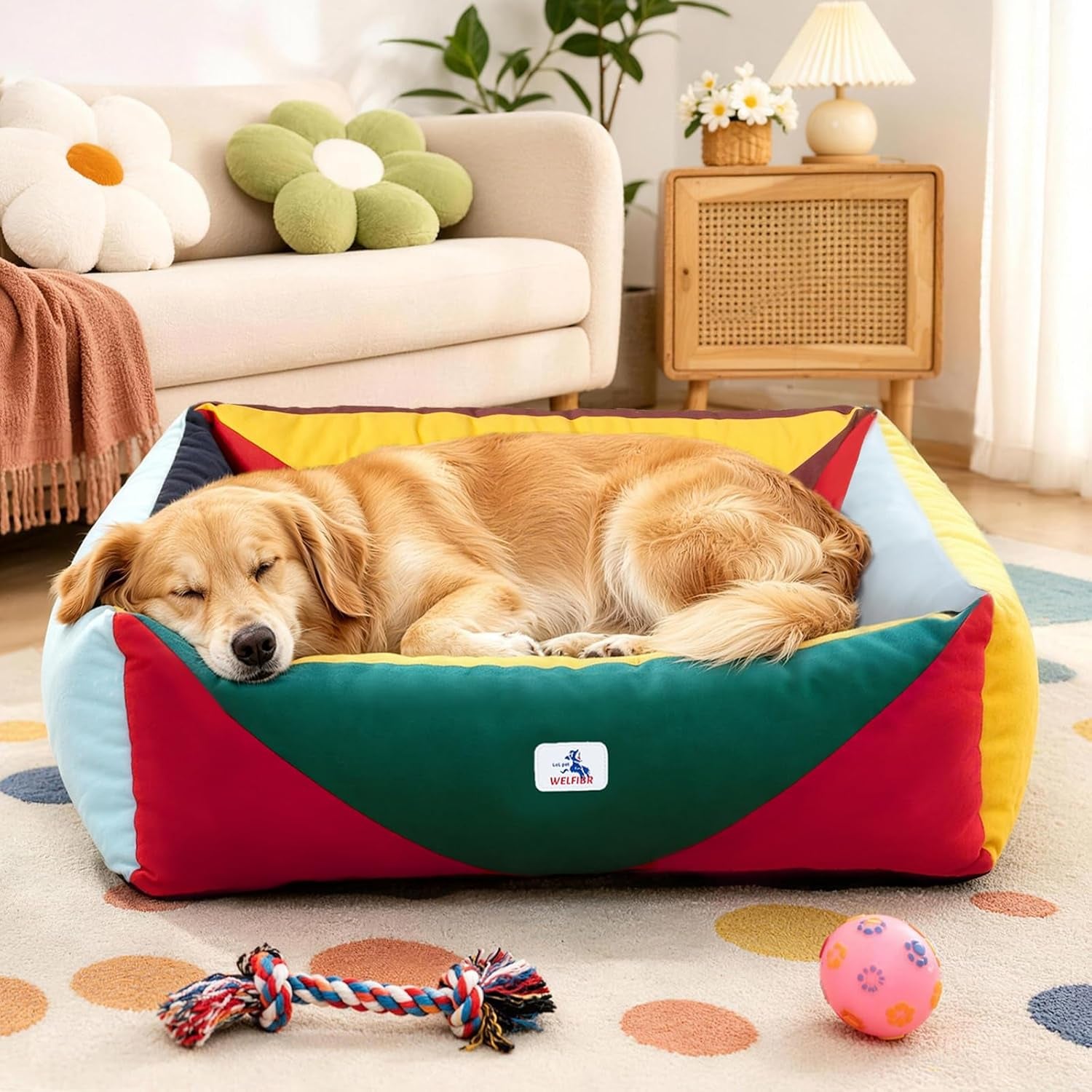 cotton-canvas-dog-bed-290gsm-thick-24x20x8-durable-waterproof-cute-dog-beds-for-small-dogs-orthopedic-bed-with-washable-removable-cover-anti-chewing-pet-bed-anti-slip-black-white