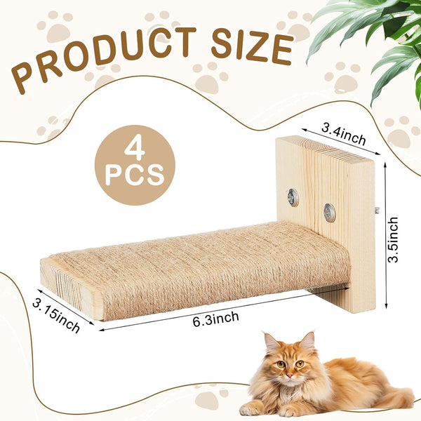 Aceorbit 4 Pcs Cat Cage Ladder Accessories Catio Indoor for Climbing Tree Steps Scratching Post Perches Sisal Hemp Shelf Wooden Ladder Furniture inside with Install Screws (Square)2