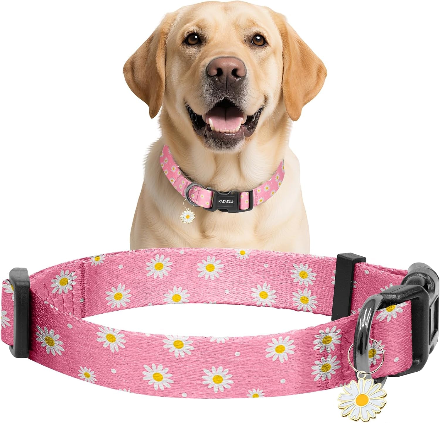 kazazoo-dog-collar-cute-and-soft-nylon-puppy-collar-girl-dogs-adjustable-purple-dog-collars-for-medium-dogs-purple-flowers-m