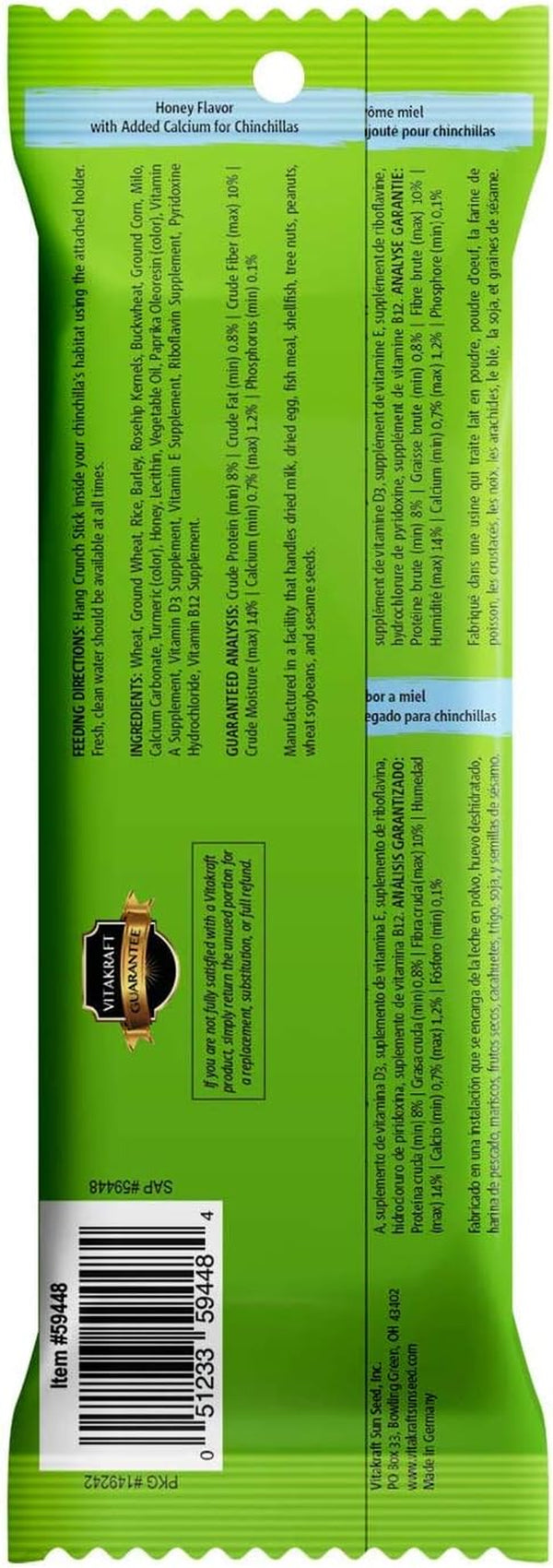 Vitakraft 3 Pack of Honey Flavor with Added Calcium Crunch Sticks Chinchilla Treats, 2 Sticks Each2