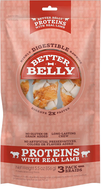 Better Belly Proteins with Real Lamb Twists, Digestible Rawhide for Dogs, 25 Count12