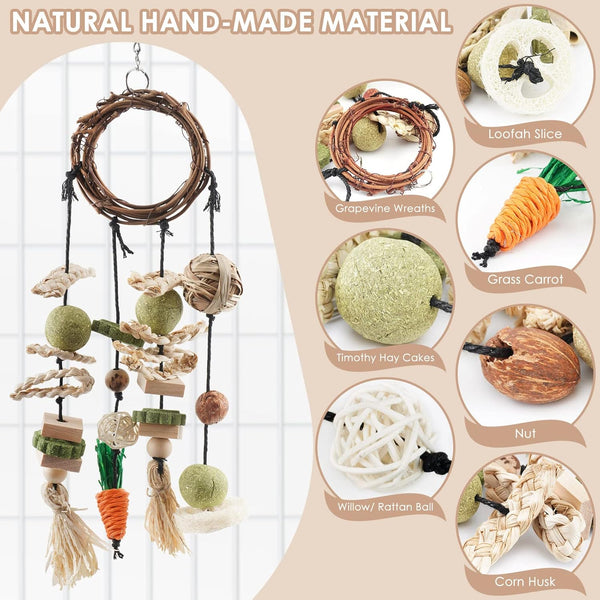 Bissap Bunny Chew Toy, Rabbits Cage Hanging Chew Toys and Treats Grapevine Wreaths Rattan Ring with Snacks for Guinea Pigs Chinchillas Hamsters Rats and Other Small Pets Teeth Grinding2