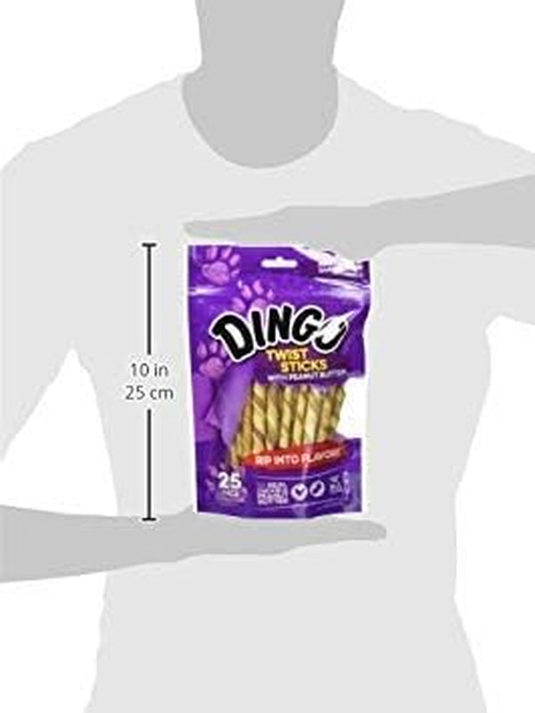 Dingo Twist Sticks Rawhide Dog Treat with Peanut Butter, 25 Count | Long-Lasting Rawhide with Real Chicken & Peanut Butter, Natural Chewing Action Promotes Clean Teeth, for Adult Dogs3
