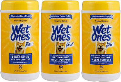 Wet Ones for Pets Deodorizing Dog Wipes with Baking Soda, Tropical Splash Scent - Multipurpose Deodorizing Pet Grooming Wipes in Resealable Canister, 50 Count11