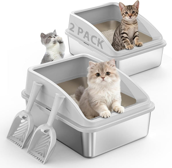2 Pack Stainless Steel Litter Box | XL Enclosed Cat Litter Boxes with Lid for Big Cats and Multi-Cats | High Sided, Anti-Urine Leakage | Non-Stick Bottom（Dark Gray）12