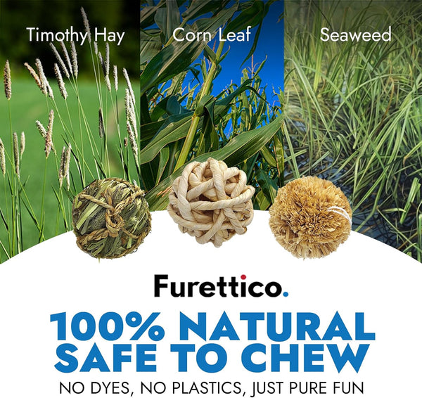 Dog Chew Toys, 3Pcs Woven Grass Chew Ball for Dogs, Dental Teething & Interactive Fetch Toys, Outdoor Digestible Chew Ball for Boredom Relief - Seaweed & Timothy Hay, Cornsilk, Cornleaf2