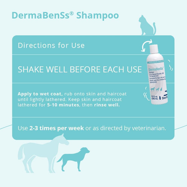 Dermabenss® Shampoo for Dogs, Cats and Horses, 12 Fl Oz | Gentle, Soap-Free, Antiseboerrhetic, Antimicrobial; 2.5% Benzoyl Peroxide, USP; 1% Salicylic Acid; Packaging May Vary3