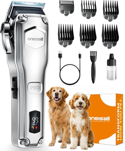 Oneisall PC18 Dog Clippers for Grooming for Thick Coat | 6800 RPM High-Speed, Detachable Stainless Steel Blades,4 Hours of Battery Life, Dog Shaver for Thick/Matted/Knotted/Hair1
