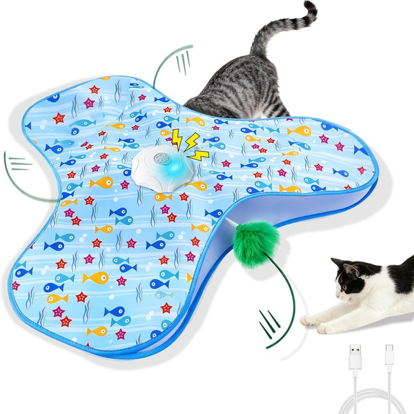 Interactive Cat Toys for Indoor Cats, Automatic Hide and Seek Motion-Activated Cat Toy with Moving Feather & Animal Chirps, USB Rechargeable Electric Cat Enrichment Toy for Bored Adult Cats & Kittens1