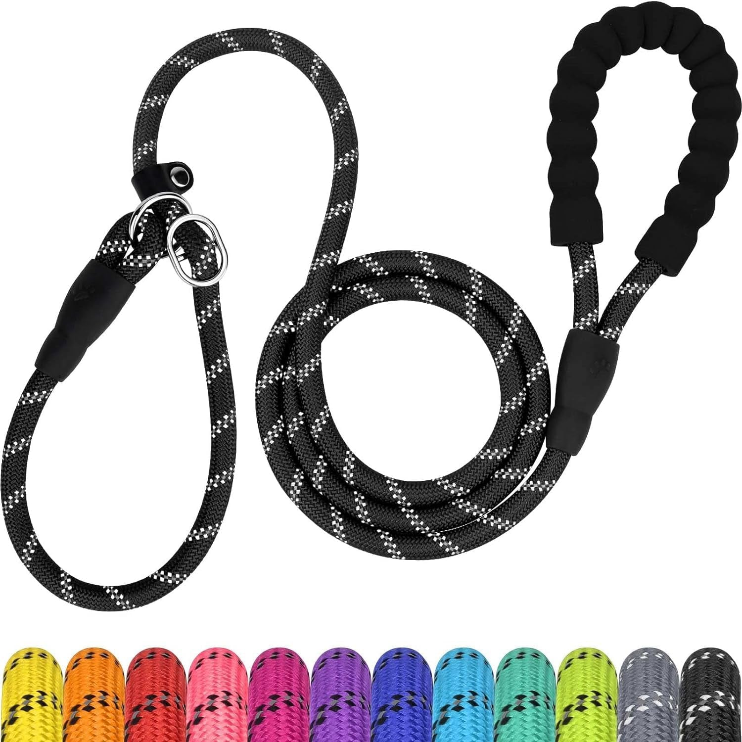 tagme-slip-lead-for-dogs-no-pull-training-leash-padded-handle-hot-pink-braided-climbing-rope-reflective-stitching-6-ft-fits-small-to-large-dogs-up-to-250-lbs-cushioned-grip-no-leash-burn