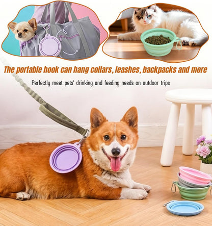 Collapsible Pet Bowl Travel Food Water Bowl(Greenpinkblue) | Food-Grade Silicone, Bpa-Free, Soft & Durable. Collapsible with Carabiner for Travel. Non-Slip Base, Easy to Rinse Clean.5