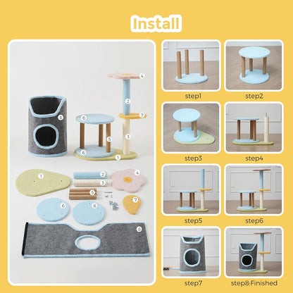 Cat Tree with Cat Scratching Post for Indoor Cats up to 5 Lbs, Small Cat Tower with Scratching Board and Cozy Hammock, Compact Cat Tree Tower with Cat Bed6