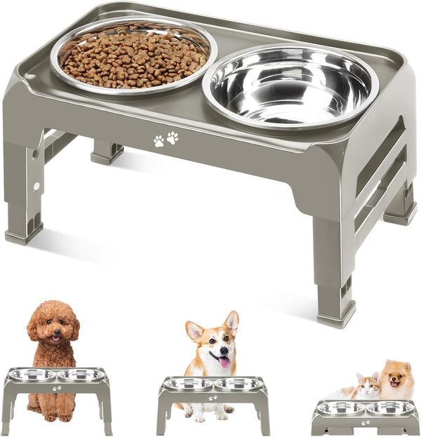 COMESOON Elevated Dog Bowls for Small Medium Dogs, 3 Height Adjustable Raised Stand with 2 Thick 6" Stainless Steel Food Bowls, Non-Slip Feeder Adjusts to 2.75", 6", 7.5", Black17