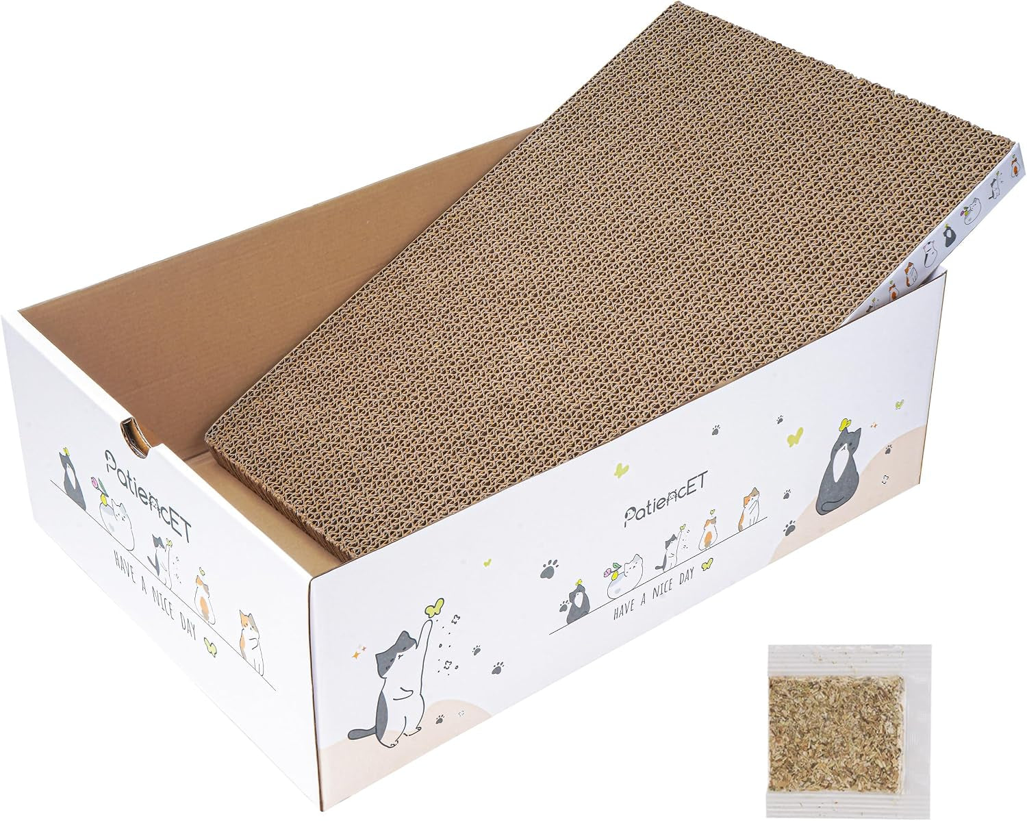 patiencet-cat-scratch-pad-with-box-4-pack-cardboard-cat-scratcher-lounge-bed-for-indoor-cats-reversible-corrugated-scratching-board-refill-with-catnip