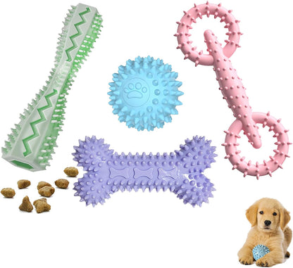 4-Pack Puppy Teething Toys Chew Toys for 0-6 Month Puppies,Blue | Small Medium Dogs Durable Interactive Food Dispensing Bone Ball Donut Dog Boy8