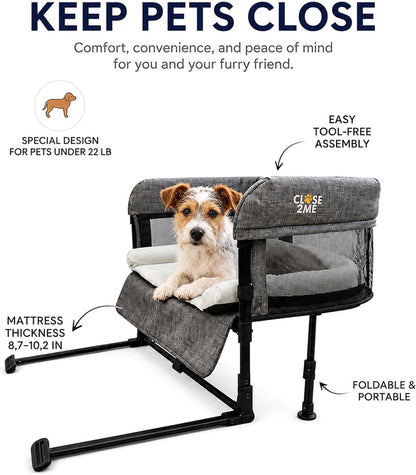 Englacha Close2Me Elevated Pet Bed - Bedside Mattress for Cats and Small Dogs - Comfortable, Cozy Design with Tool-Free Installation - Foldable for Easy Transport, Carry Bag Included3