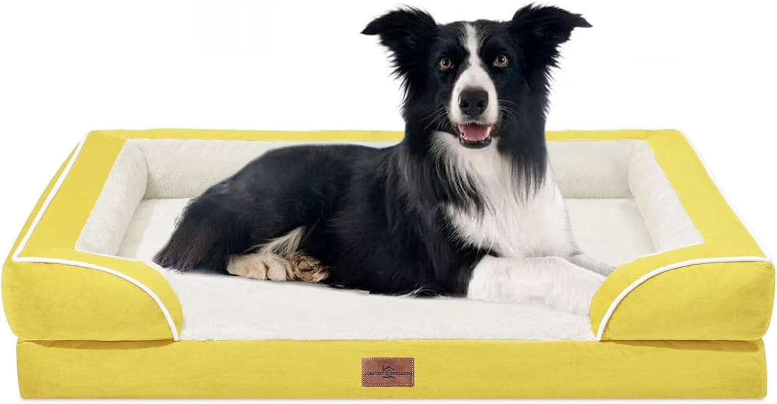 comfort-expression-orthopedic-dog-bed-for-extra-large-dogs-with-bolster-waterproof-dog-couch-bed-with-washable-cover-non-slip-bottom-supportive-egg-crate-foam-xl-pet-bed-42x30-inch