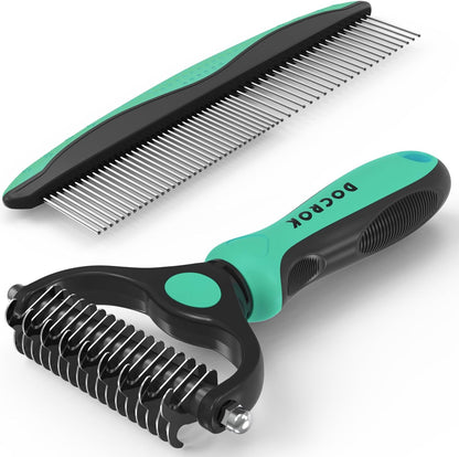 Docrok Pet Grooming Combo - Blue Deshedding Brush with Metal Comb for Detangling and Dematting Long, Matted Fur on Cats and Dogs11