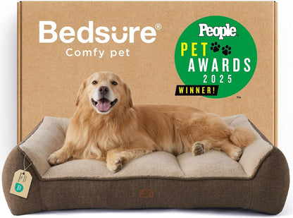 Bedsure Supportmax™ XL Orthopedic Dog Beds Large Sized Dog - Extra Thick Supportive Dogs Couch with Waterproof Washable Cover, Extra Large Comfort Pet Sofa with Soft Sherpa & Nonskid Bottom, Grey, 42"34