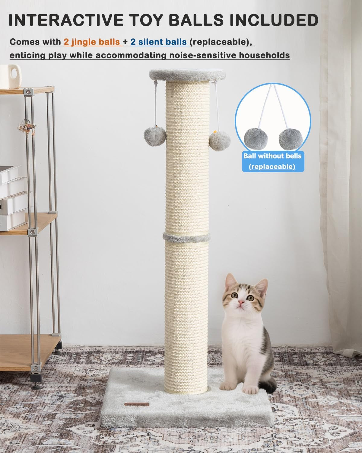 34-cat-scratching-post-with-replaceable-sisal-scratcher-tall-cat-scratch-post-for-indoor-cats-adults-sturdy-and-durable-large-scratching-post-vertical-cat-post-with-hanging-balls