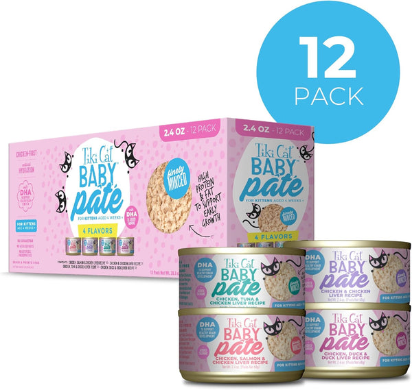 Tiki Cat Baby Pate Wet Cat Food for Kittens Variety Pack, 2.4 Oz. Cans (12 Count)2